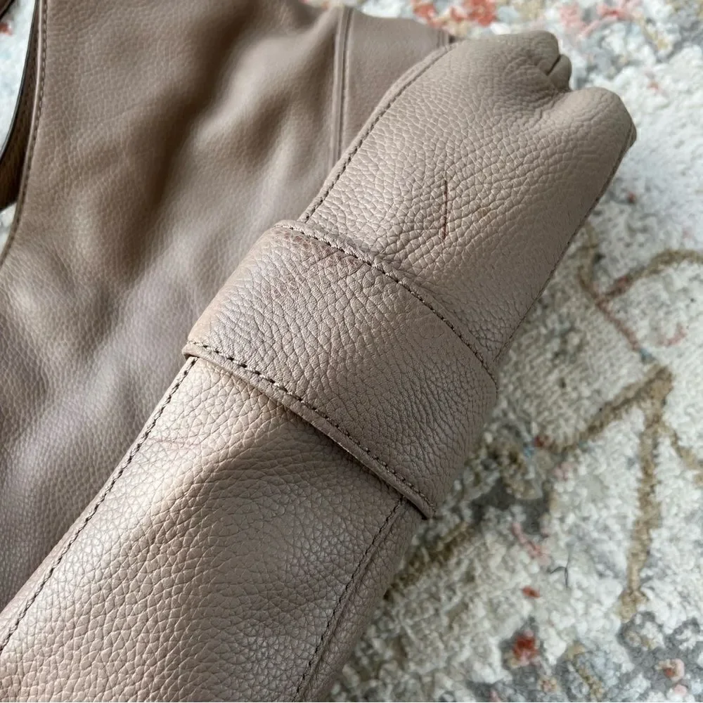 Michael Kors Jamesport Leather Hobo Large Shoulder Bag Taupe Tan Nude Gold
